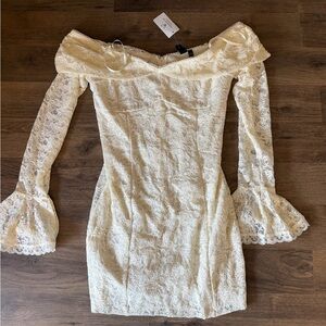 Windsor Cream Lace Off-Shoulder Mini Dress